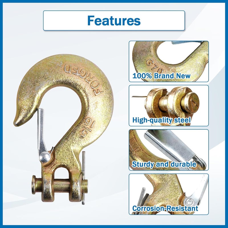 TBAPFS 2 Pack 5/16" Inch Clevis Grab Hooks G70 Steel Chain Slip Hook with Safety Latch 14000 Lbs Capacity Working with Towing and Chain - Image 5
